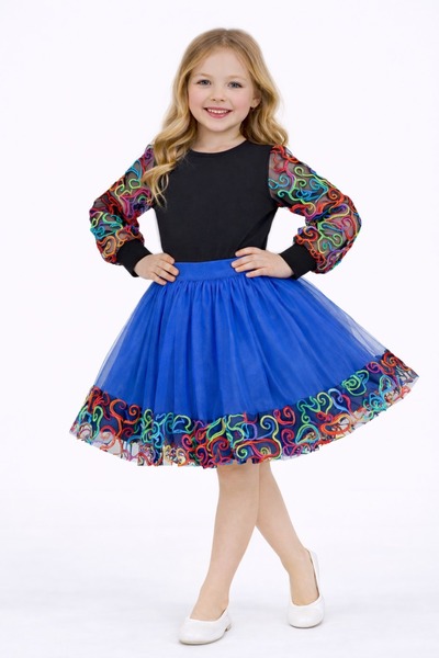 Nacar 23 Nisan 29 Ekim Gösteri Kıyafeti Kız Çocuk Renkli Nakış Detaylı Tüllü ...