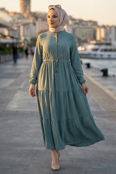 hafsamina Gathered Buttoned Lace-Up Ayrobin Dress Mint Hm268811