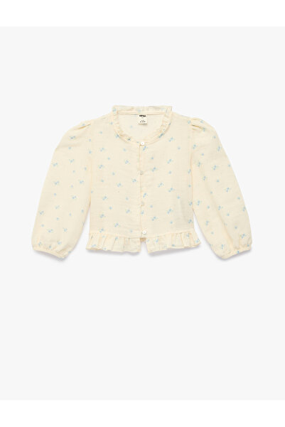 Koton Çiçek Desenli Balon Kollu Fırfırlı Yakalı Pamuklu Gömlek