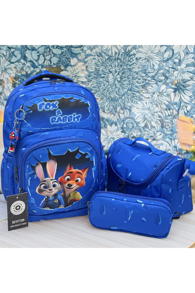 Bevitton Geantă școlară pentru școala primară, albastră, set de 3 piese, gean...