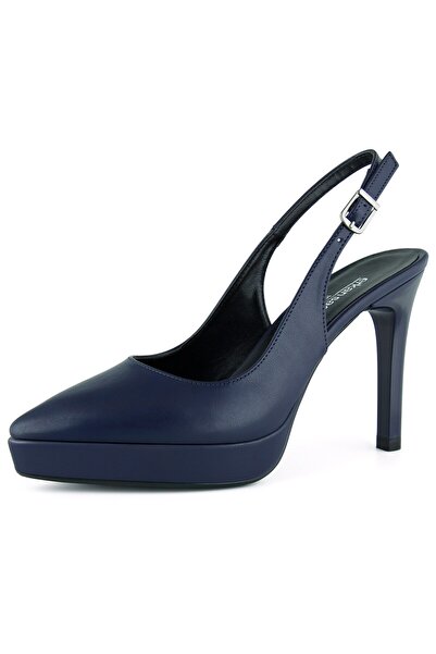 Erkan Saçmacı Scarlett Slingback Lacivert Vegan Sivri Burun Arkası Açık İnce Platform Topuklu Ayakkabı