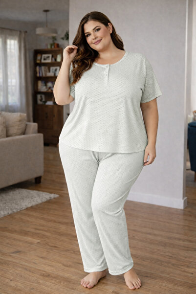 MODA Battal Size Short Sleeve Patterned Cotton Comfortable Stylish Women's Pl...