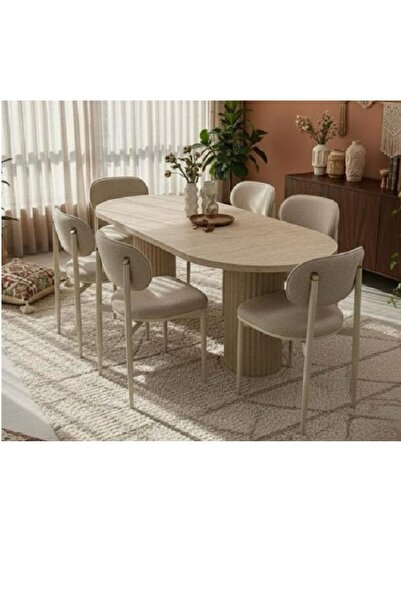 FORAHOME Peri Masa Takımı 6 Sandalyeli Yemek Masaı Takımı Bohem Masa Takımı