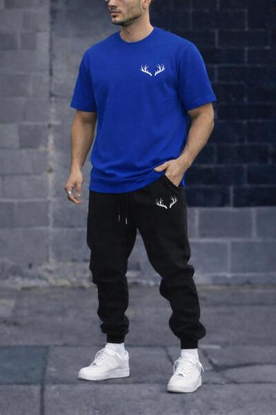 zeag Men's Deer Hoons Printed Tracksuit T-Shirt Set