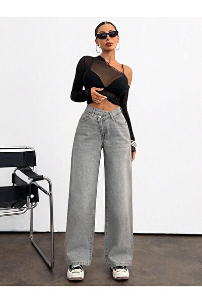 connemara Jeans Kadın Gri Yüksek Bel Wide Leg Kot Pantolon