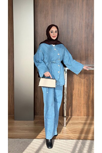 lurex moda Martin Asymmetric Cut Denim Set