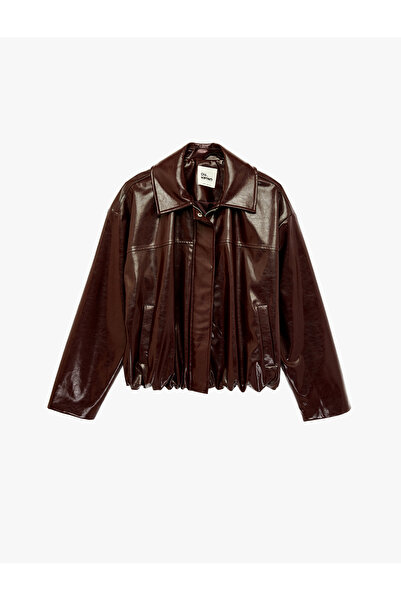 Koton Jachetă din piele artificială cu mâneci lungi, detaliu buzunar, guler c...