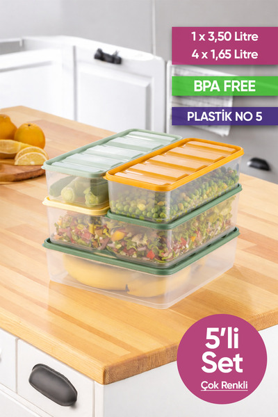 Vinoa Set of 5 (1X(3.5 Liter) 4X(1.65 Liter) Storage Containers Suitable for ...