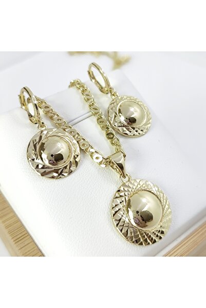 Milena 14k Gold Plated Set Model MC12- Chain Length 60cm / Earrings 3cm