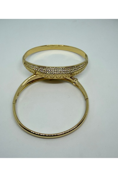 Tasarım Gold Plated Zircon Stone Detailed Women's Cuff Bracelet