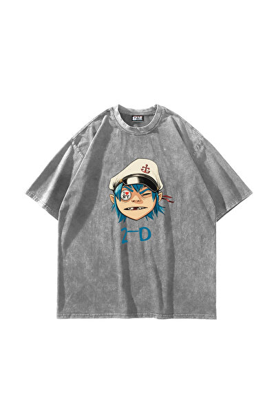 Sekizbiraltı Gorillaz 2-D Printed Oversize Unisex Washable White Tshirt