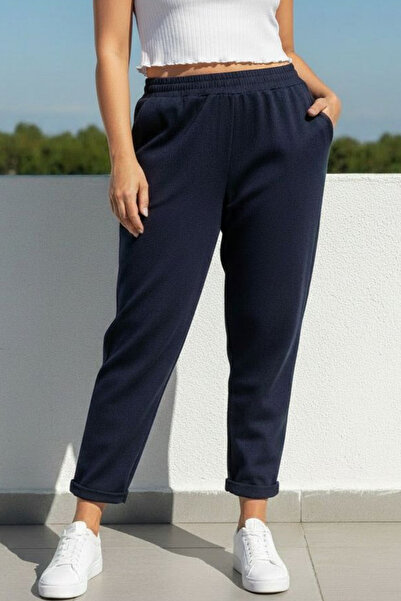 Curly СИНІЙ ТРИКОТАЖНИЙ КРЕПОВИЙ ШТАНИ