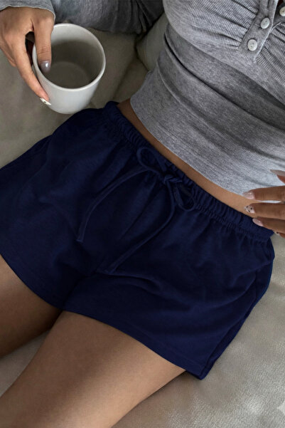 Tarz Cool Women's Navy Blue Cotton Casual Shorts with Elastic Waist