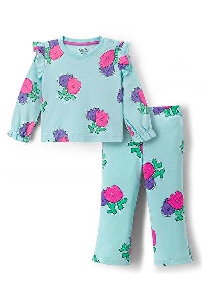 Bonfino طقم مكون من بلوزة بأكمام طويلة وبنطال ضيق واسع الساقين مصنوع من القطن...