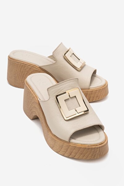 Zeynep Sıradağlı Cooper Women's Genuine Leather Slippers Beige