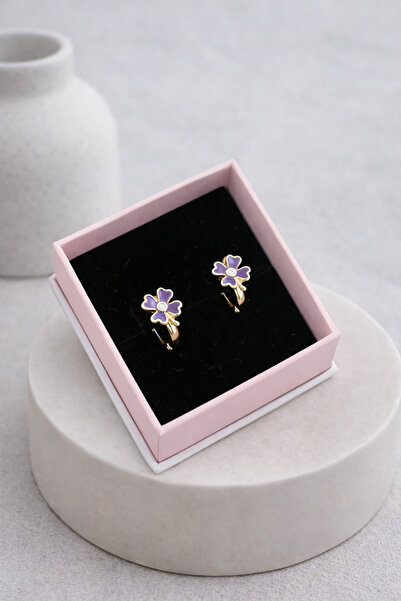 ATELİER GİZEM Kız çocuk kararmaz antialerjik çelik halka mor küpe