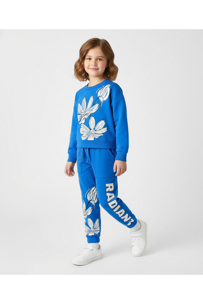 Ollington St. طقم سويت شيرت وبنطال رياضي بأكمام طويلة من القطن مطبوع عليه زهو...