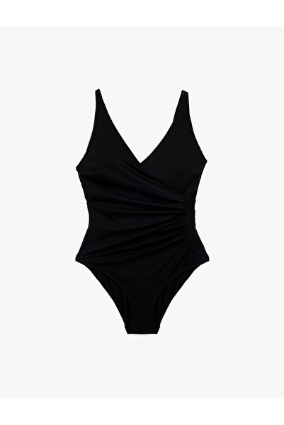 Koton Drape Detailed Double Breasted V-Neck Strap Swimsuit
