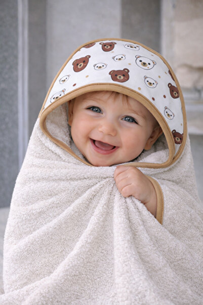 Tomuycuk Teddy Bear Patterned Hooded Baby Towel 100% Cotton Newborn & 0-2 Yea...