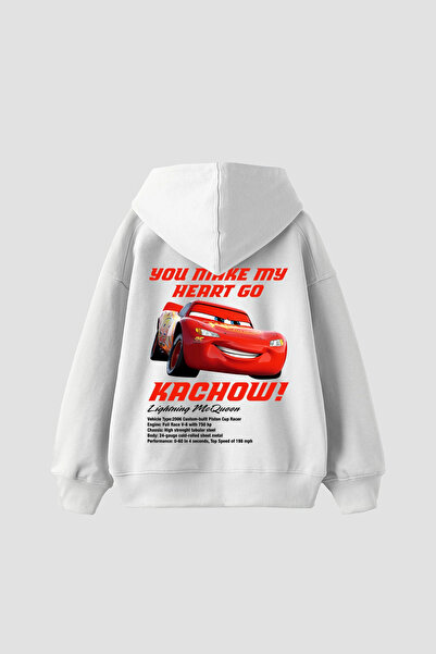 Sekizbiraltı Mcqueen Printed Oversize Unisex White Hoodie