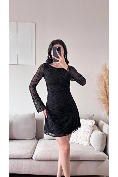 Zoom Butik Elegance Dantel Elbise - SİYAH