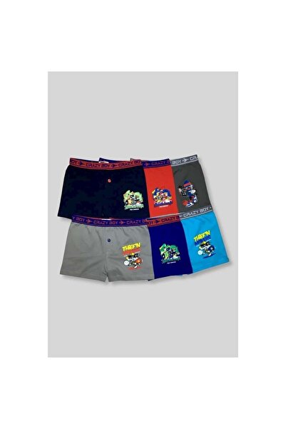 Tutku Erkek Çocuk Likralı Baskılı Boxer 6`lı-KARIŞIK-4-5 Yaş
