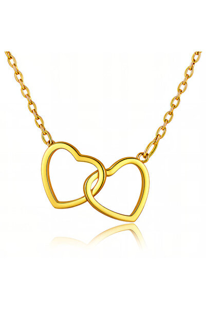 Ilinaa Colier "Hearts" din oțel inoxidabil placat cu aur de 18K, Intensity