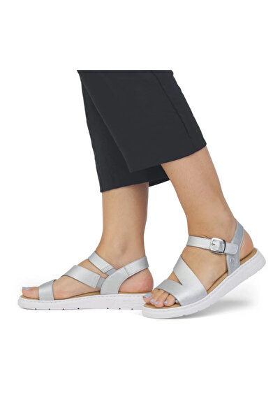 Rieker V9110-90 silver leather sandals
