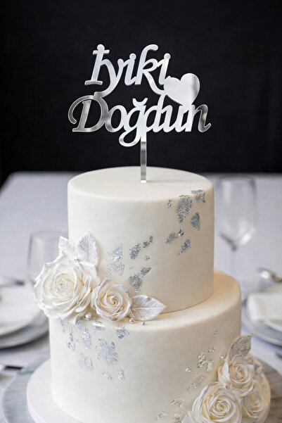 Ege Concept Life 10-Piece Silver Plexi Cake Gift Decoration with Happy Birthd...