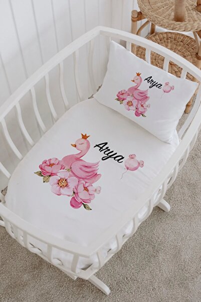 Lilabio İsme Özel %100 Pamuk lastikli Park Yatak Çarşaf Seti (60x120) Balonlu...