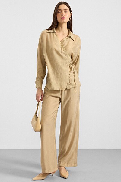 Olcay Button and Lace-Up Closure Kimono Pants Double Set Light Green 9414-Tk