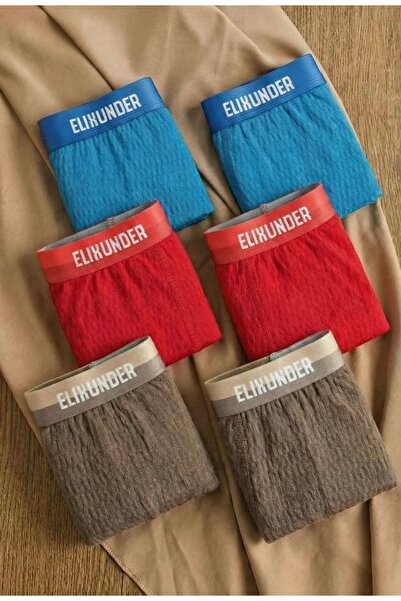 Elixunder 6’lı kırmızı indigo kahverengi erkek boxer glad and comfortable nef...