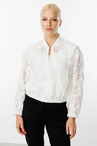 Ekol Women's Tulle Bomber Ecru Jacket 06028