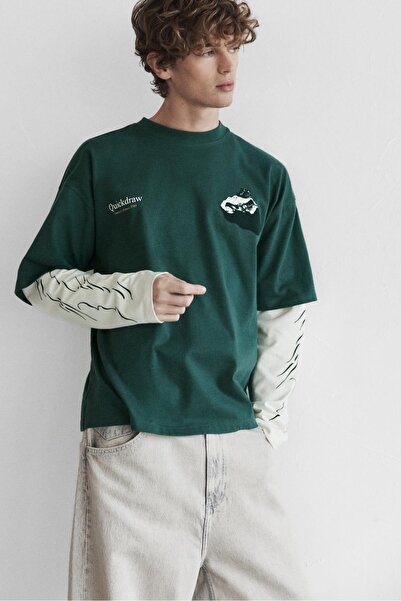 Pull & Bear Çift kollu grafik baskılı tişört