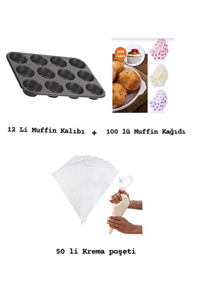 tafce 12-Pack Muffin Mold, 100 Colorful Muffin Papers, 50 Cream Piping Bags