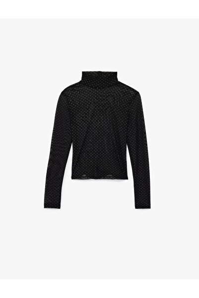 Koton Transparent Long Sleeve High Neck Tulle Blouse with Stones