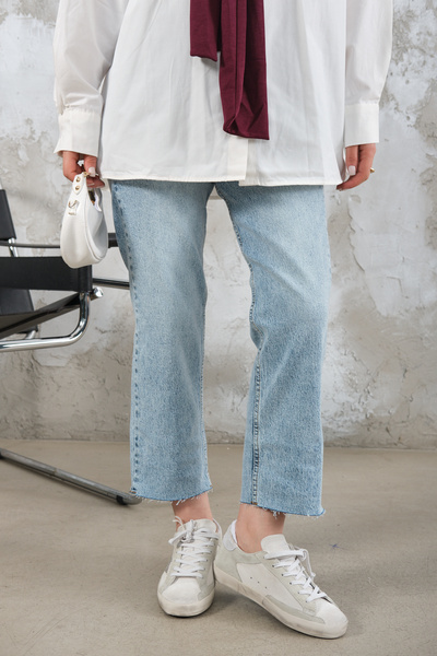 LOCCO Pantaloni de damă din denim cu detaliu la picior, albastru gheață