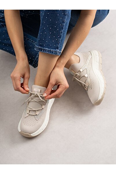ALEMDAR AYAKKABI VİVO Κρεμ Πλεκτά Γυναικεία Sneakers