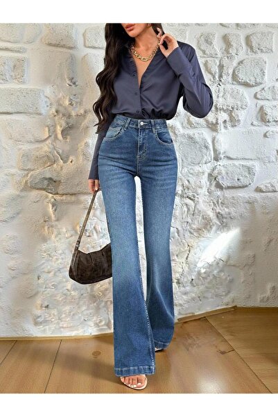 connemara Kadın Yüksek Bel İspanyol Paça Jean Pantolon – Mavi