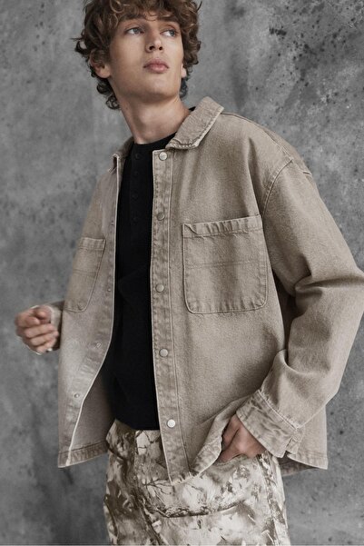 Pull & Bear Washed-finish denim shirt