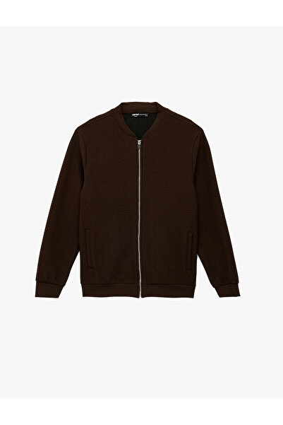 Koton Uzun Kollu Dokulu Kapitone Fermuarlı Mevsimlik Ceket