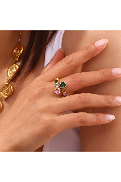 Ilinaa Inel din oțel inoxidabil, placat cu aur de 18K