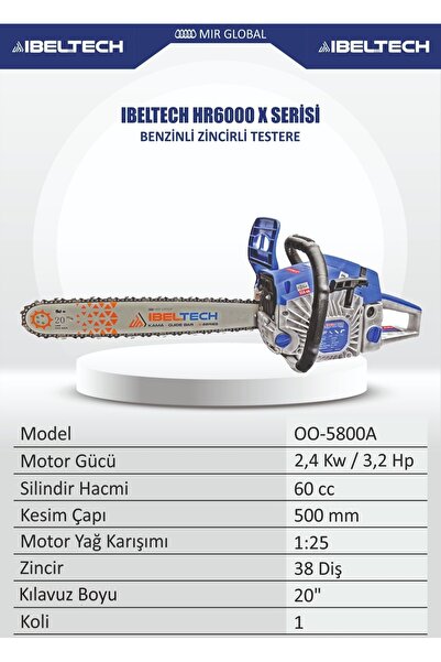 İBELTECH HR6000X SERİSİ 5800Cc 3.5 HP BENZİNLİ ZİNCİRLİ TESTERE