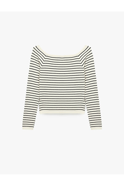 Koton Pulover tricotat cu mânecă lungă, decolteu bărcuță și dungi