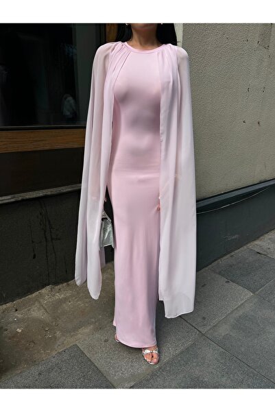 zoezoe ŞİFON PELERİN KOLLU ABİYE GECE ELBİSESİ