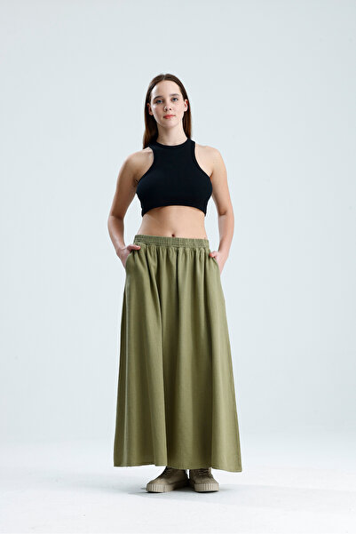 vikitekno Premium Quality Women's Cotton Linen Skirt with Pockets