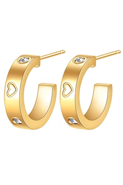 Ilinaa 18K Gold Plated Stainless Steel "Hearts" Earrings, Intensity with Crys...