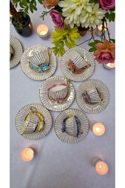 BY.RAYKA PORSELEN El Dekor İ. ARNİ 6 LI KAHVE FİNCAN TAKIMI