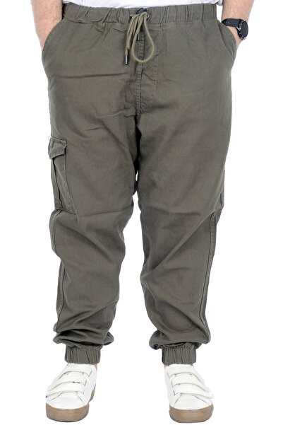 ModeXL Mode XL Büyük Beden Erkek Gabardin Kargo Jogger Pantolon Doğa 21927 Haki