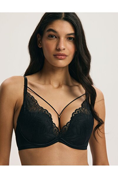 ESOTIQ Premium Push-Up Bra with Decorative Front Straps Elegant Floral Lace U...